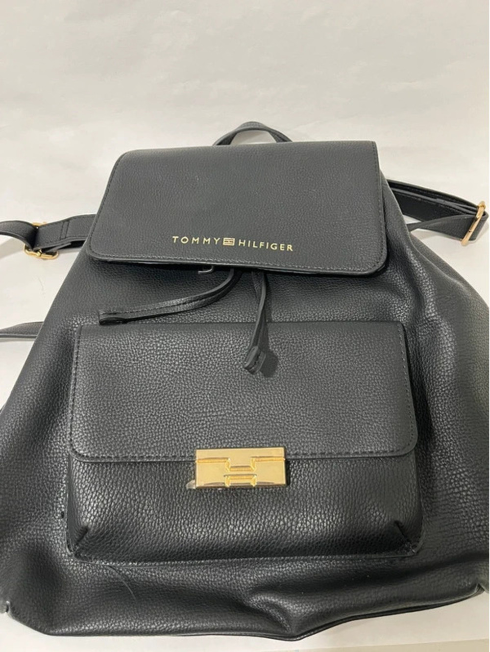 Woman’s classic black leather backpack bag purse